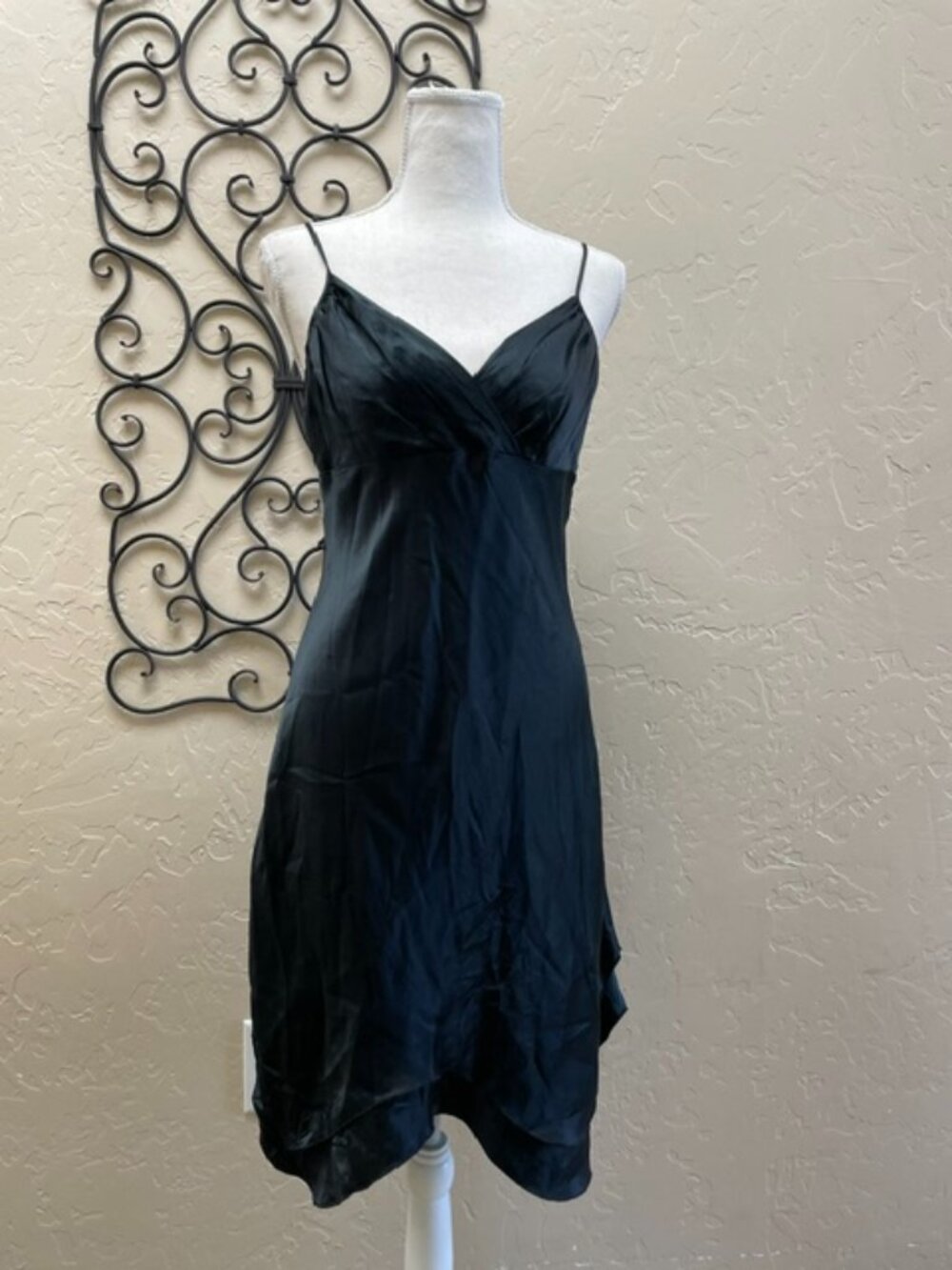 TO THE MAX Womens Black Silk Satin Slip Dress